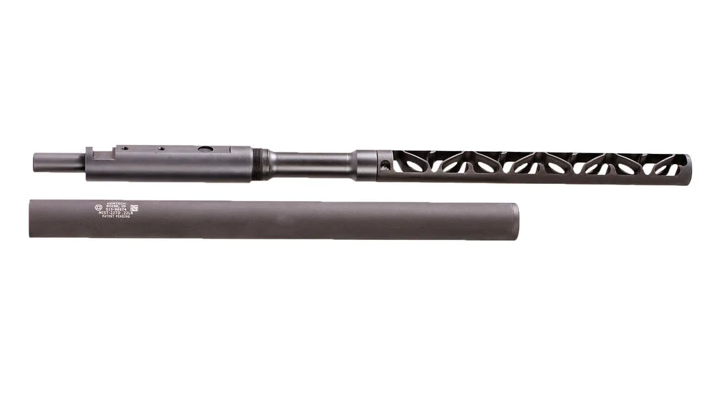 Gemtech MIST-22TD suppressed barrel, with the baffle core out of the tube