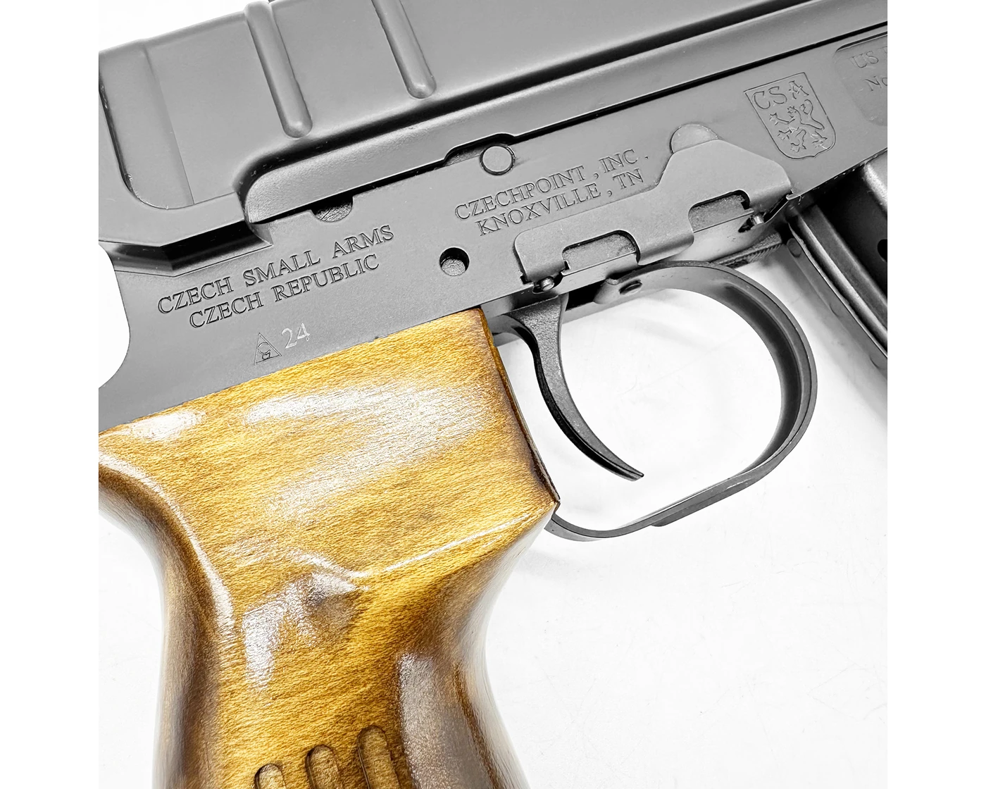 Receiver markings and wood grip detail
